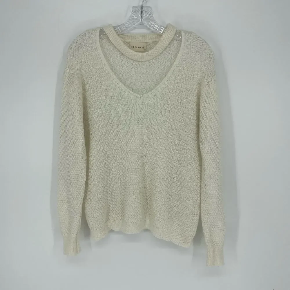 Dreamers V-Neck Knit Cream Sweater Size Small/Medium
